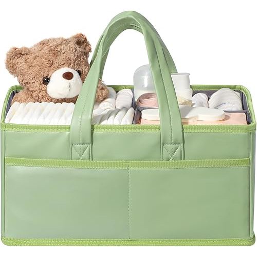 URMYWO Diaper Caddy Organizer - Waterproof Baby Diaper Caddy with Handle,Portable Nursery Organizer Storage Basket for Newborn Essentials, Baby Registry Must Have Shower Gift for Home and Travel, PU