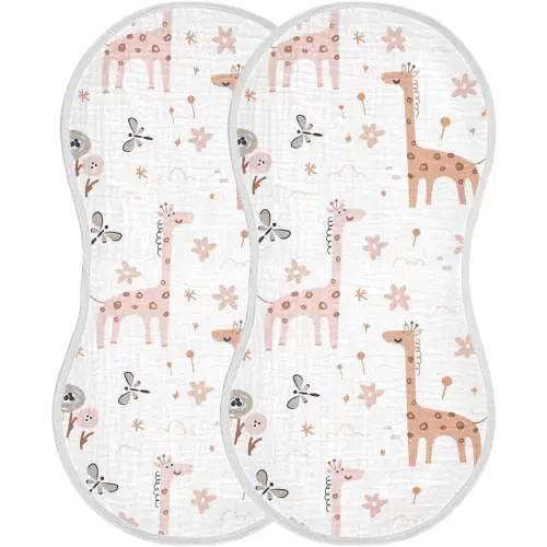 Burbuja Cute Giraffe Muslin Baby Burp Cloths, Soft & Absorbent Cotton Burping Rags for Newborn Boys & Girls, 2 Pack
