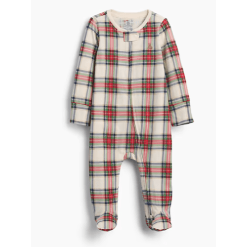 Baby Organic Cotton Print Footed One-Piece | Color
Red & Cream Plaid | 0-3 mo