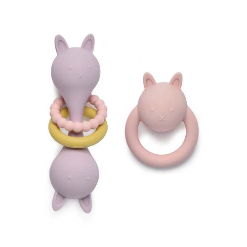 Bunny Rattle Teether Set | Silicone Teething Toy – Baby Bertie