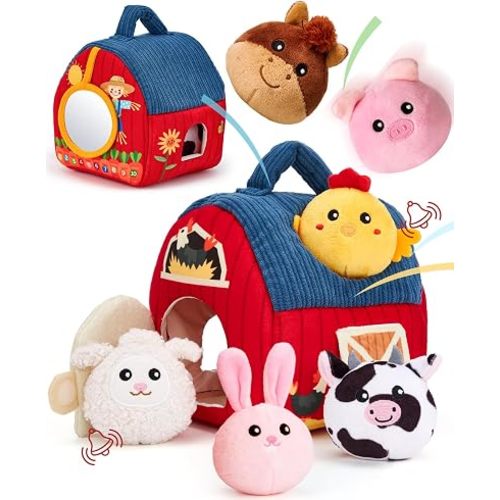 hahaland Baby Toys 6-12 Months - Surprise Barn Stuffed Farm Animals Plush