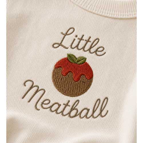 Little Meatball Baby Romper, Italian Baby Outfit, Funny Food Baby Bodysuit, Pasta Lover Baby Gift, Cute Embroidered Baby Clothes