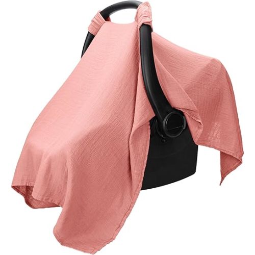 Comfy Cubs Baby Car Seat Cover - Soft, Breathable Bamboo Rayon and Muslin Cotton Blend - Lightweight Canopy for Sun, Bug, and Comfort Protection - Large Size Infant Seat Cover in Dusty Rose Design