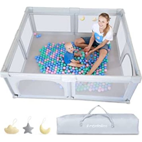 ANGELBLISS Baby Playpen, Extra Large Playard, Indoor & Outdoor Kids Activity Center with Anti-Slip Base, Sturdy Safety Play Yard with Breathable Mesh, Kid's Fence for Infants Toddlers(Grey,79”x71”)