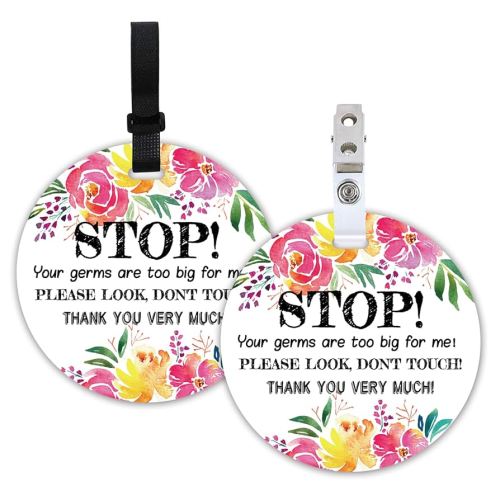 Stop, No Touching Car Seat Sign or Stroller Tag, 2 Pack Flower Baby Car Safety Signs Tags, 5 Inches