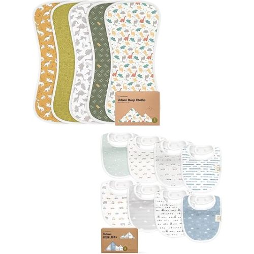 KeaBabies 5-Pack Burp Cloths for Baby Boys and Girls and 8-Pack Baby Bibs for Infants - Ultra Absorbent Burping Clothes, Burp Rag - Soft & Cute Teething Bibs for Boys, Girls