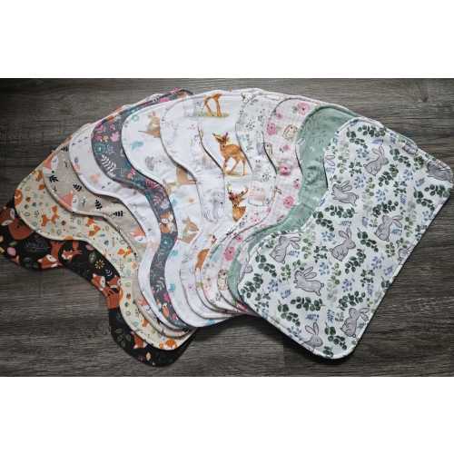Flannel Burp Cloth: Woodland Prints, Foxes, Bunnies, Reversible Absorbent Baby Burp Rag