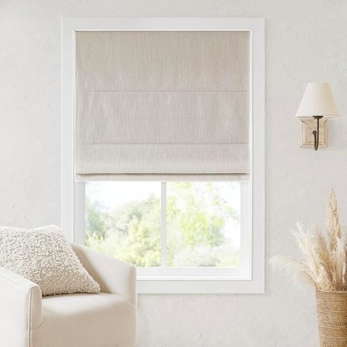 Madison Park Cordless Roman Shades, Total Blackout Window Blind Privacy Window Shades, Thermal Insulated Cordless Window Treatment for Bedroom, Living Room, Quincy, Single Panel 31" W X 64" H Linen