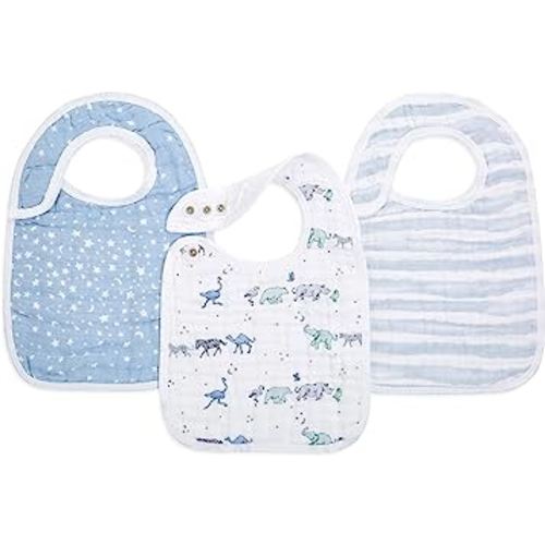 aden + anais Snap Baby Bib, 100% Cotton Muslin, 3 Layer Burp Cloth, Super Soft & Absorbent for Infants, Newborns and Toddlers, Adjustable with Snaps, 3 Pack, Rising Star