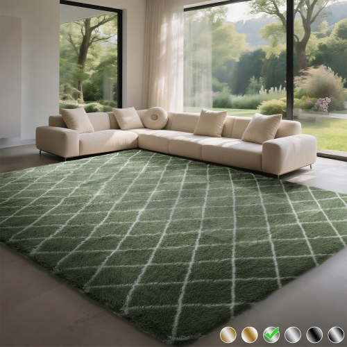 CozyDesg Shag Area Rugs,8'x10' Soft Fluffy Shaggy Carpet for Living Room,Large Rug for Bedroom Dining Room Home Decor Room Decor,Green & White