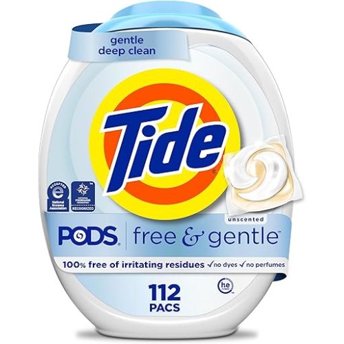 Tide PODS Free & Gentle Laundry Detergent Soap Pacs, 112 Count, Tide PODS Laundry Detergent, Laundry Detergent Pacs, Laundry PODS Detergent