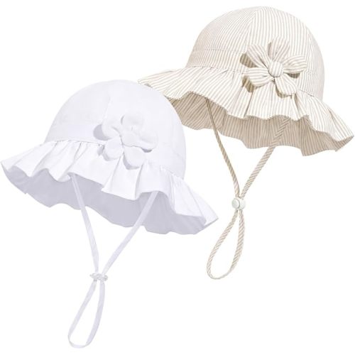 Baby Girl Wide Brim Bucket Hats with UPF 50+ Outdoor Adjustable Beach Hat with Sun Hat