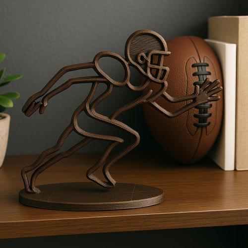 Printed Football Player Line Art Sculpture – Minimalist Bronze Tackle Pose – Modern Sports Decor Gift for Him, Athlete or Coach, Football