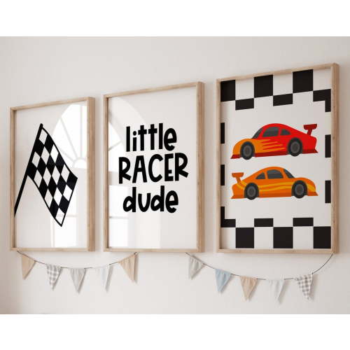 Luvia Racing Car Nursery Boy Playroom, Cars Poster, Modern Kids Decor, Race Car Prints, Boys Car Art, Modern Wall Decor Set 3 Prints 12x18 UNFRAMED