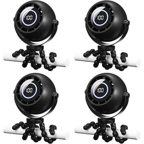 Fumete 4 Pack Clip-On Stroller Fan 4000mAh, 3 Speeds 360° LED Display