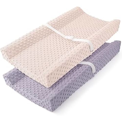 Susurration 2Pack Changing Pad Covers Super Soft Minky Dots Plush Changing Table Covers 33x17x7in Breathable Changing Pad Sheets for Unisex Baby Girls and Boys (Pink&Purple)