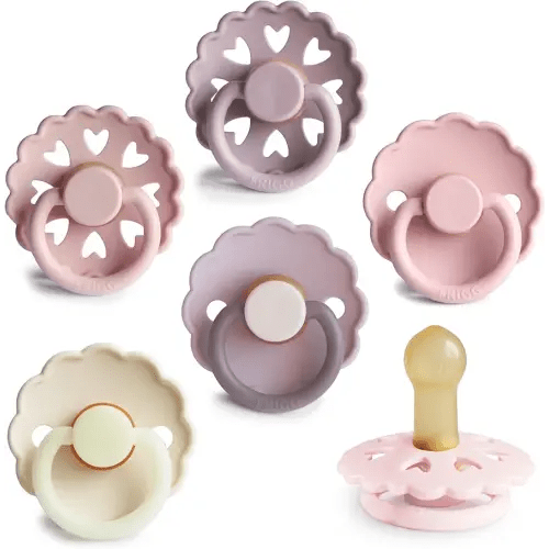 FRIGG Natural Rubber Baby Pacifier 6-Pack Blooming Love | Made in Denmark | BPA-Free (6-18 Months)