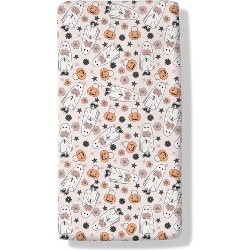 Boho Floral Halloween Pumpkin Spooky Baby Crib Sheets Sweet Gothic Soft Baby Sheets Spooky Season Fitted Crib Mattress Cover for Standard Crib and Toddler Mattress 52"x28"