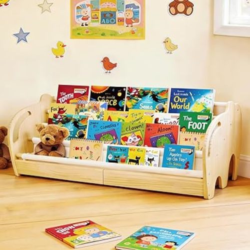 Ancaixin 4-Tier Toddler Bookshelf, Baby Bookshelf, Kids Bookshelf for Kids Room, Nursery Book Shelves with Forward Display, Montessori Bookshelf for Baby Room, Kids Classroom Book Storage Organizer