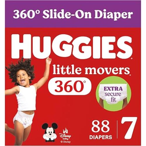 Huggies Little Movers HuggFit 360 Diapers Size 7, 88 Count (2 Packs of 44)