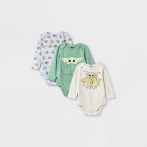 Baby Boys' 3pk Star Wars Baby Yoda Long Sleeve Bodysuit - Newborn