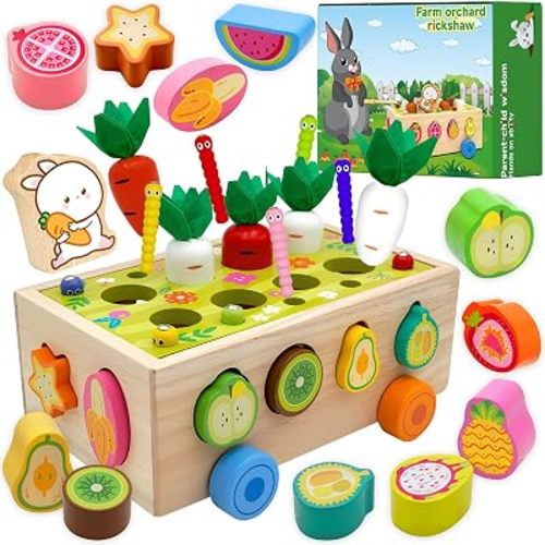 MEGRANATE Montessori Wooden Shape Sorter for Baby Carrot Shape Sorting Toy for Toddlers 3+ Montessori Shape Puzzles Fine Motor Toys Sensory Learning Educational Toys for Kids 1 2 3 4 5 6 Years Old