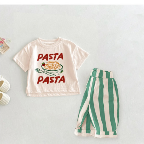 PASTA Slogan Baby 2-Piece Tomato Pasta Pattern Set