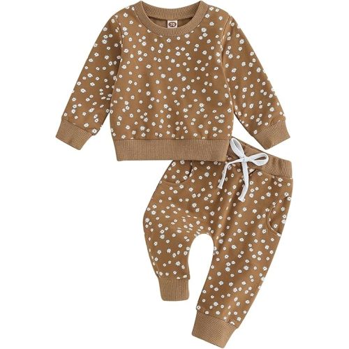 Hnyenmcko Newborn Baby Girl Clothes Waffle Long Sleeve Floral Sweatshirt Shirt Top + Pants Infant Fall Winter Outfits Set