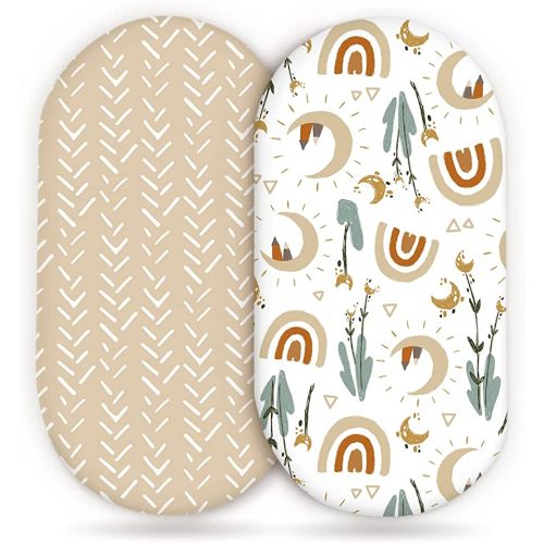 GRSSDER Stretchy Ultra Soft Fitted Bassinet Sheets Set 2 Pack, Cradle Sheet Universal Fit for Rectangle, Oval, or Hourglass Bassinet Pad/Mattress Safe and Snug, Stylish Cute Rainbow Print for Baby