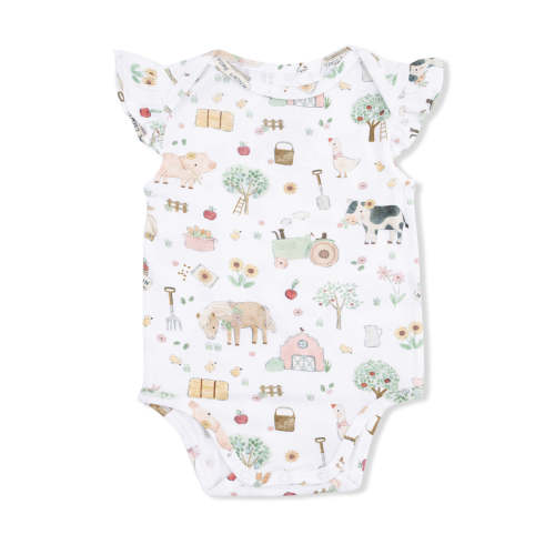 Ruffle Sleeve Bodysuit, Cute Farm Animals Pink