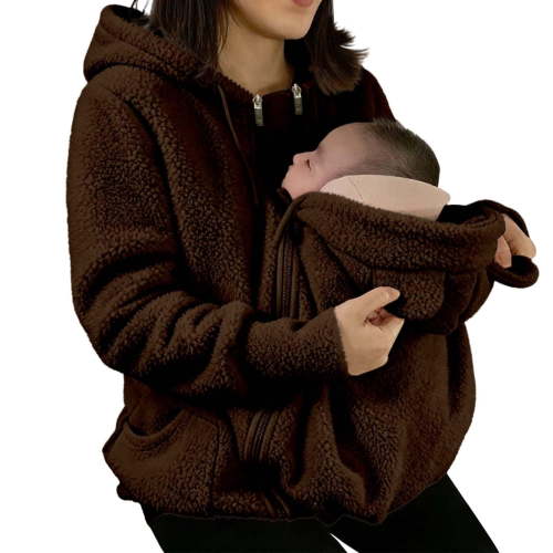 TOMVIGX Womens Baby Carrier Hoodie Multifunctional Zip Hoodie Maternity Oversized Sweatshirt Newborn Carrying Pouch Fleece Winter Jacket 3 in 1 Postpartum Outerwear for Mom and Baby