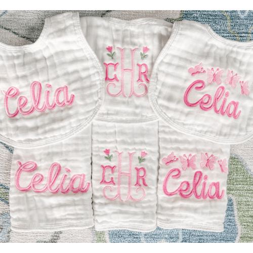 Custom Embroidered Muslin Baby Girl Burp Cloths