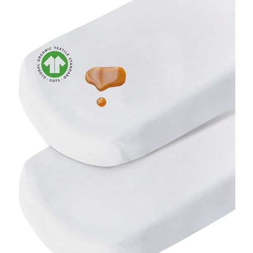 Bassinet Sheets Waterproof 2 Pack Bassinet Mattress Protector Cotton Fitted Cradle Sheets Set for Oval Rectangle Hourglass Mattres, Soft Breathable Mattress Pad Cover Baby Girl Boy, White