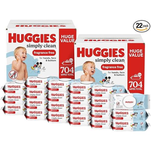 Huggies Simply Clean Unscented Baby Diaper Wipes, 22 Flip-Top Packs (1408 Wipes Total), Packaging May Vary (Pack of 4)