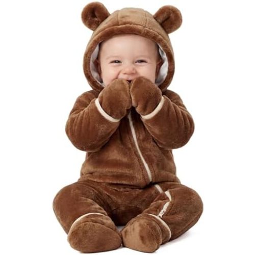 Yoofoss Baby Snowsuit Fleece Baby Winter Clothes for Boys and Girls Newborn Outift Footies Hooded Romper Soft Warm