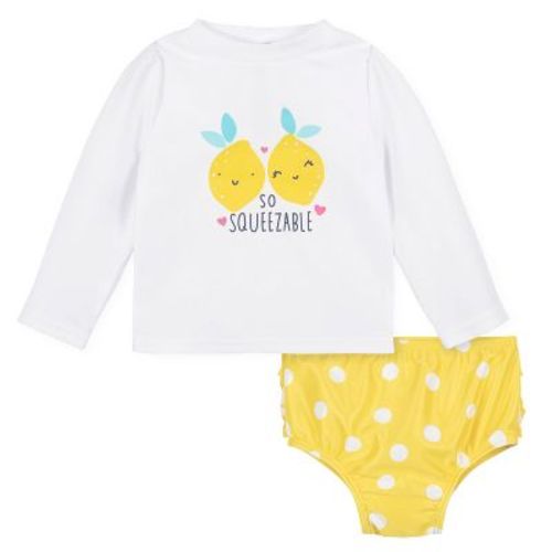 Gerber Baby Girls' Two-Piece Long Sleeve Rash Guard Set and Swim Briefs - White Yellow Lemons