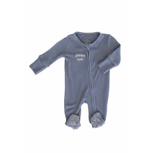 Embroidered Bamboo Waffle Zipper Footie | Lake