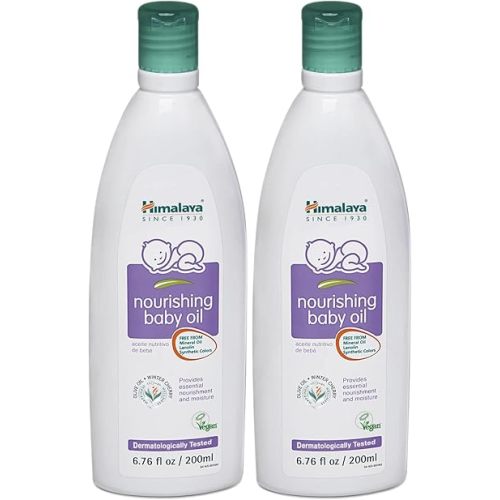 Himalaya Nourishing Baby Oil, Moisturizing with Olive Oil, Ashwagandha, Aloe Vera, Massage Oil, Dermatologically Tested, No Mineral Oil, Lanolin Free, Paraben Free, Vegan, 6.76 Fl Oz, 200 ml, 2 Pack