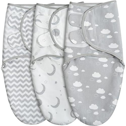 GLLQUEN BABY 3-Pack Swaddle Wrap Blankets, Newborn Swaddles 0-3 Months, Baby Swaddling Sack, Moon & Cloud, Infant Swaddle Blanket Wrap (Small/Medium)