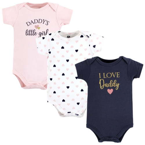 Hudson Baby Infant Girl Cotton Bodysuits, Girl Daddy Pink Navy 3Pk, 0-3 Months