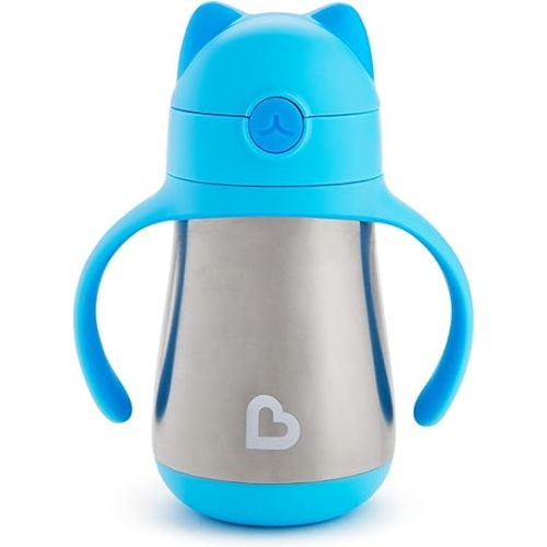 Munchkin Cool Cat Sippy Cup for Toddlers, Stainless Steel Straw Cup, 8 Ounce, Blue