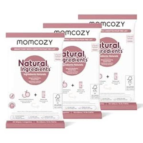 Momcozy Natural Breast Pump Wipes for Pump Parts Cleaning On-the-go, 30 Count (Pack of 3), Flash Clean & Resealable Pump Wipes