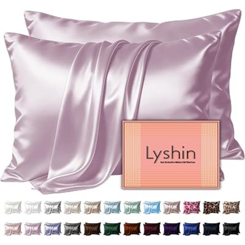 LYSHIN Silk Pillow Cases 2 Pack Standard Size with Zipper, Lavender