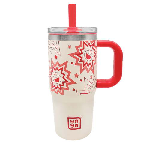 YAYA My First Travel Tumbler for Preschool & Kids 3+, Insulated Stainless Steel Tumbler with Reusable Silicone Straw & Spill-Proof Lid, Cup Holder Compatible, BPA-Free, 12oz, Sesame Stree Elmo