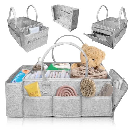 Yuemonzki Nursery Storage Basket, Baby Diaper Caddy Organizer for Changing Table, Newborn Essentials, Babies Shower Gift Basket for Boy &Girl