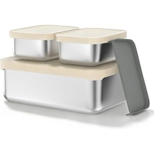 Stainless Steel Bento Box, 33oz Leak-proof Metal Lunch Box Container with Silicone Lid, Microwave-Safe, with Divider, Lunch Food Meal Prep Snack Container for School Work