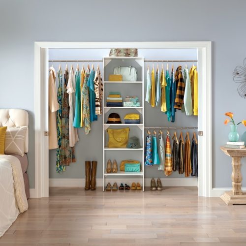ClosetMaid BrightWood 5-ft to 10-ft W x 6.85-ft H White Solid Shelving Wood Closet System 5442 at Lowes.com