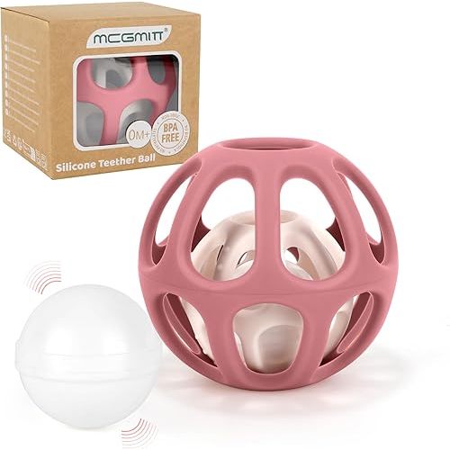 MCGMITT Baby Rattle Teether Toy, Easy Grasp Silicone Sensory Balls, Food Grade Stretchy Infant Toy Baby Ball, Montessori Teething Toy Gift for Infant Boys and Girls 0-6-12 Months