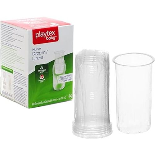 Playtex Baby Nurser Pre-Sterilized Disposable Drop-Ins Baby Bottle Liners, 4 Oz (100 Count), Anti-Colic, Gas Reduction, Easy to Clean, Closer to Breastfeeding, Perfect for Travel and On The Go