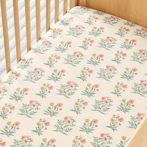 Pink Chicken Poppy Floral Crib Fitted Sheet